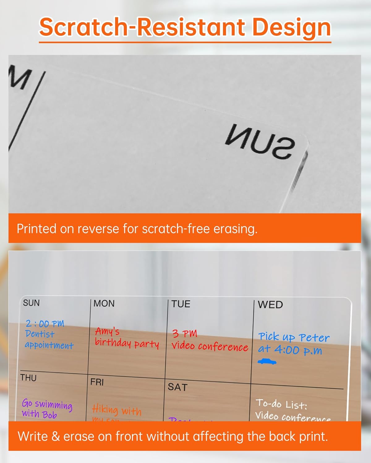 Planificador semanal de escritorio acrílico, pizarra blanca transparente de 12 x 6 pulgadas con soporte de metal, calendario de lista de tareas