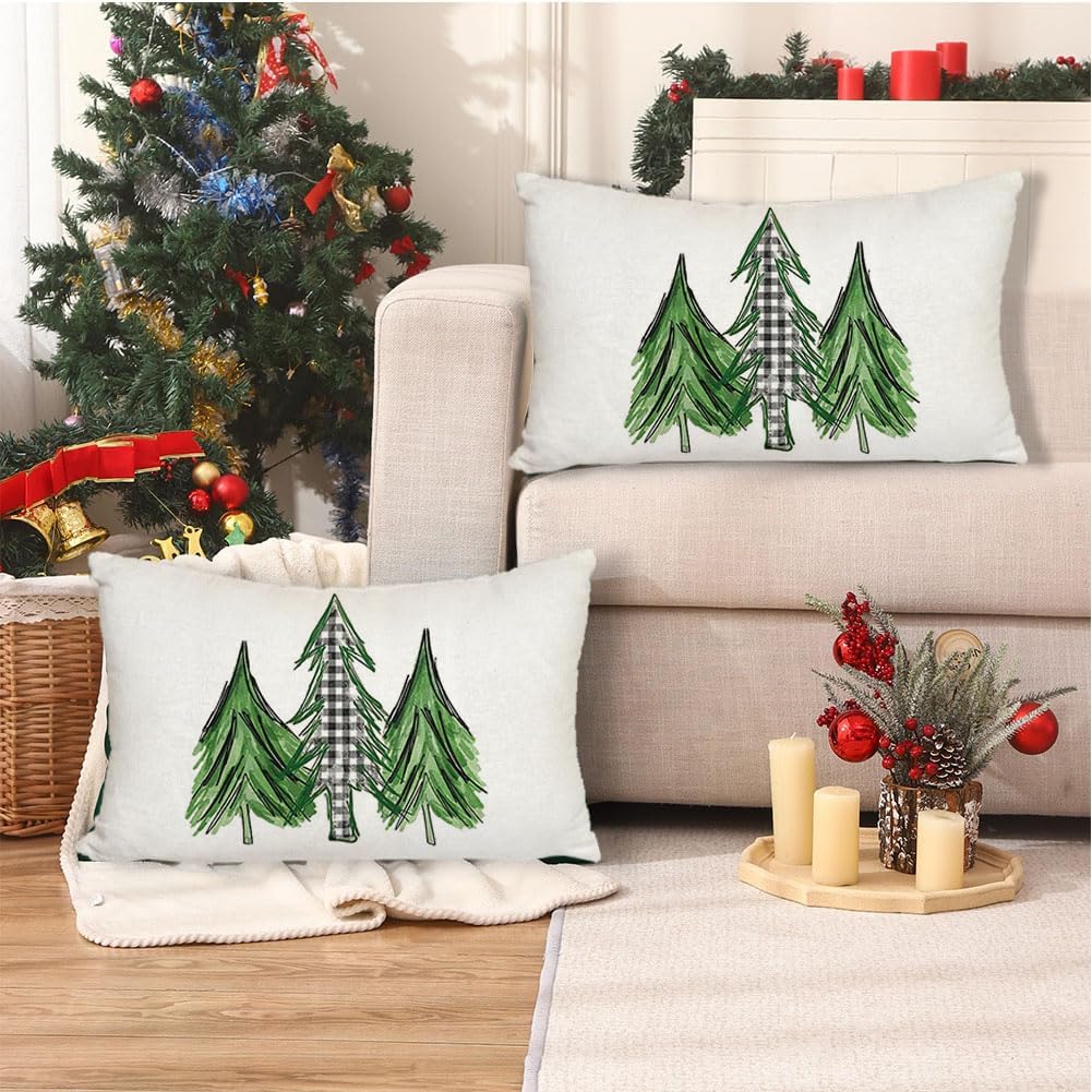 RABUSOFA Fundas de almohada de invierno de 12 x 20 pulgadas, decoraciones navideñas de búfalo a cuadros, fundas de almohada decorativas de invierno,