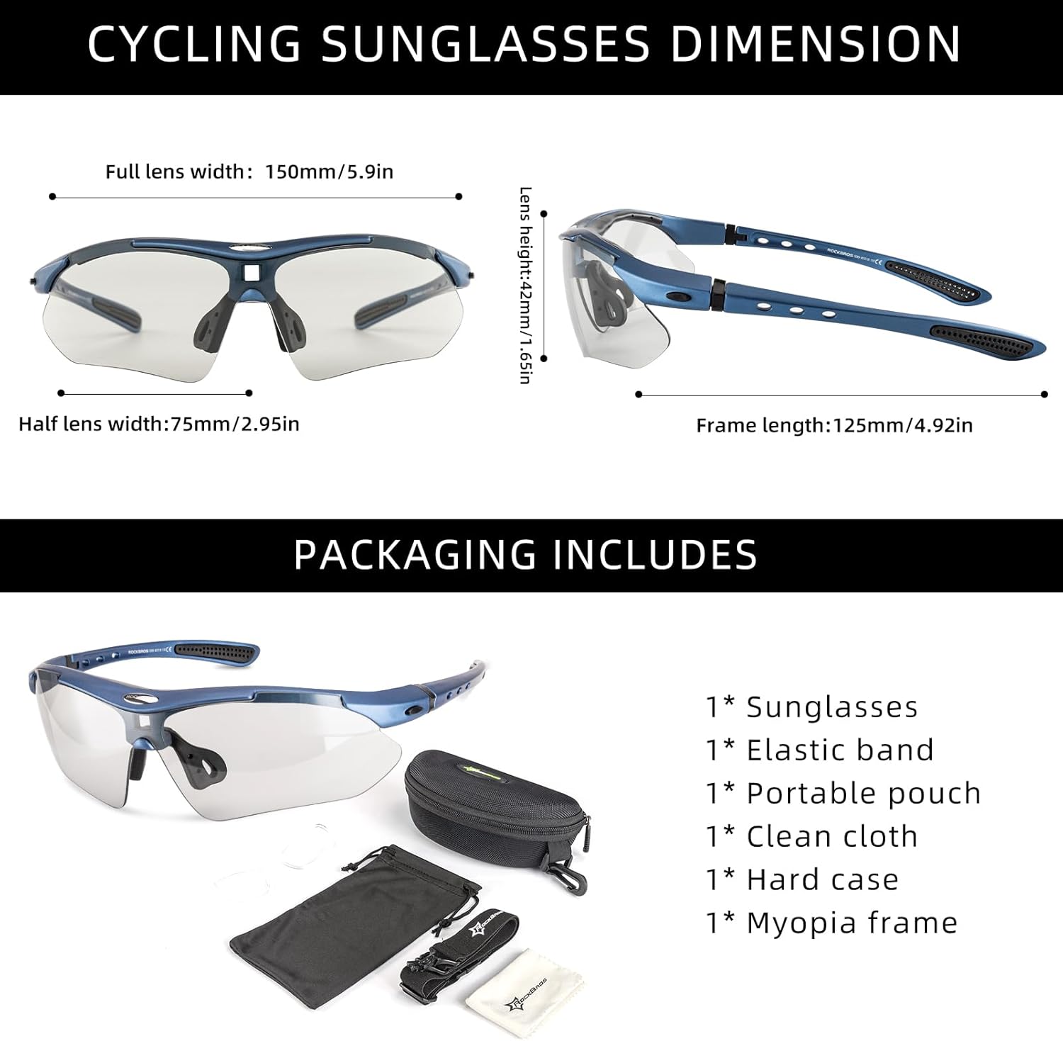 ROCKBROS Gafas de sol deportivas fotocromáticas para hombre, gafas de sol de ciclismo MTB, con banda elástica extraíble