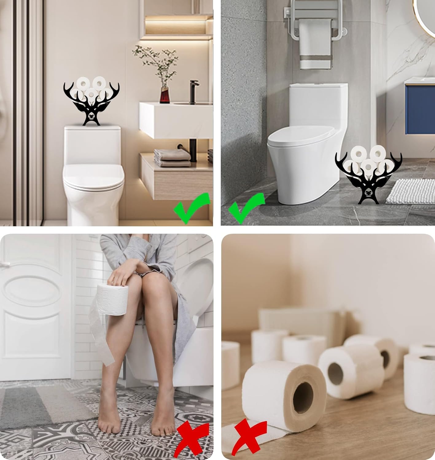 Antler – Soporte para rollo de papel higiénico de animales, soporte de metal negro para 8 rollos, estante de almacenamiento de rollos de papel,