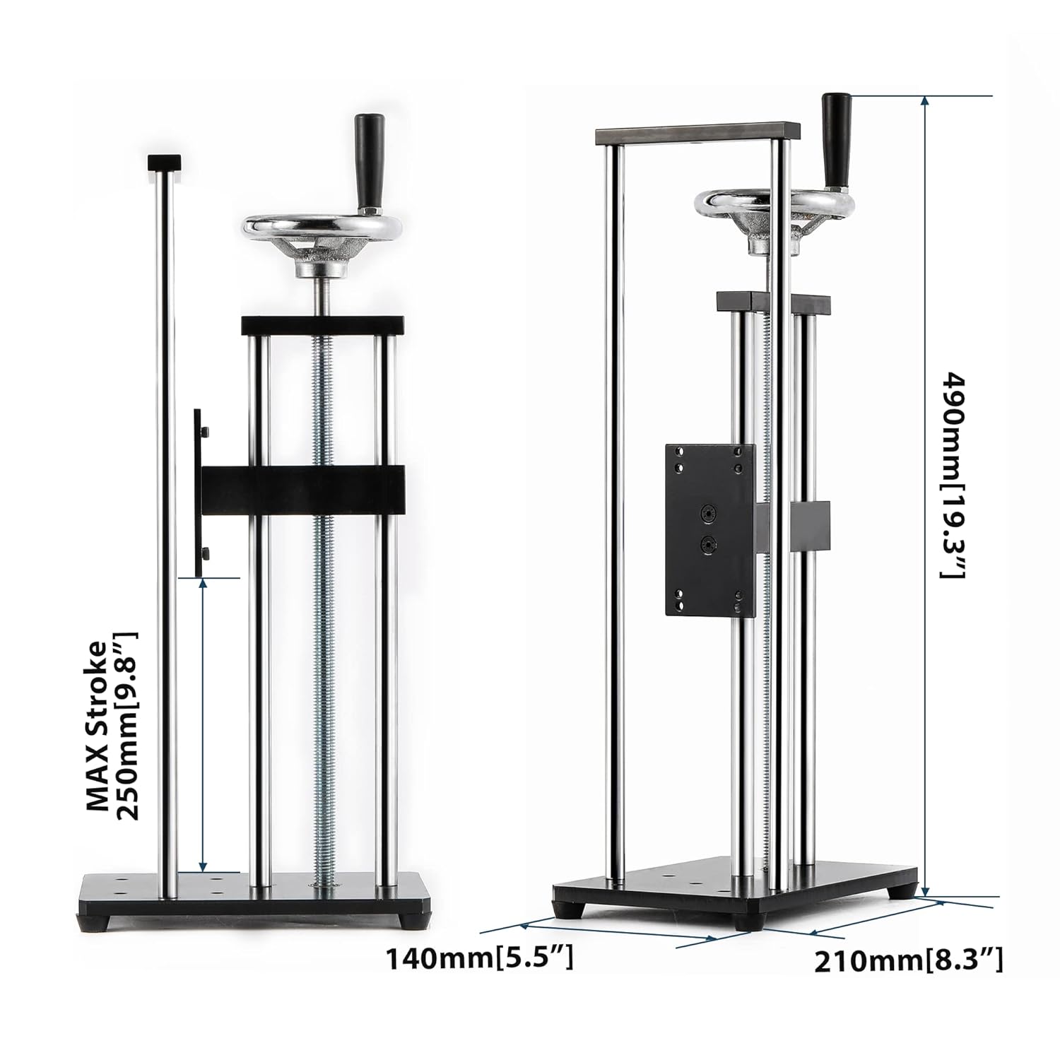 Mxmoonfree Soporte manual de prueba de fuerza, manómetro de empuje, accionado con rueda de mano, con carrera de 9.843 in9.8 pulgadas, 2 abrazaderas