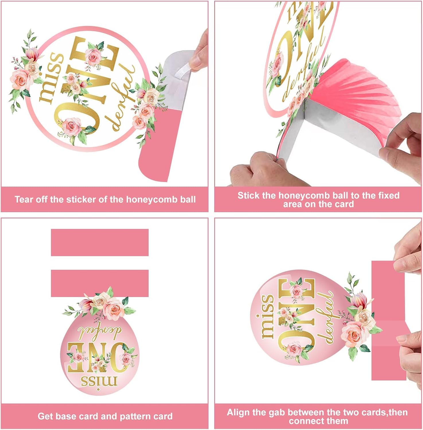 10 piezas de decoración de cumpleaños de Miss Onederful, centros de mesa de panal para niñas bebés, color oro rosa y oro rosa para primer