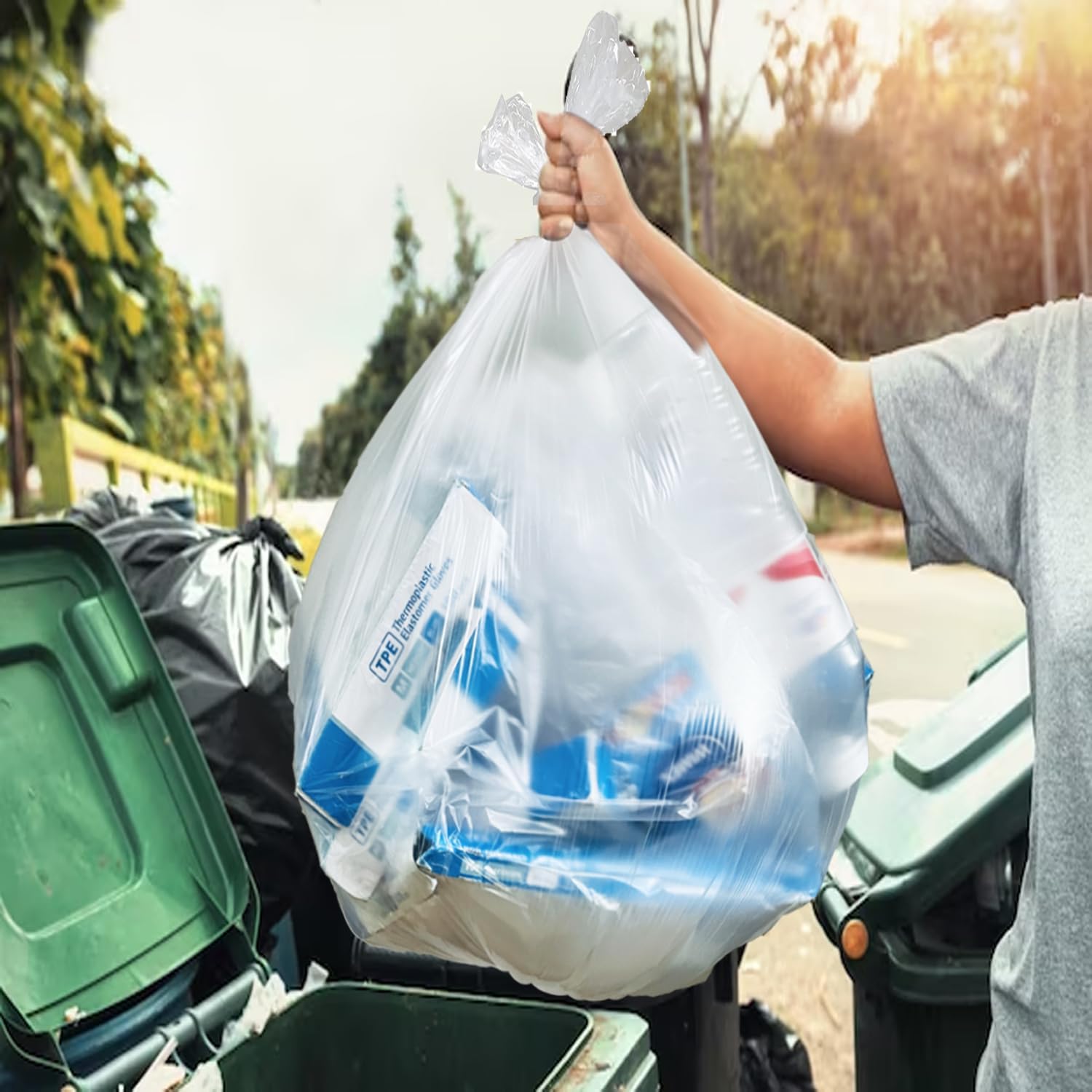 Bolsas de basura de 8 a 10 galones, 300 unidades a granel, bolsas de reciclaje de plástico transparente, bolsas de basura multiusos para negocios,