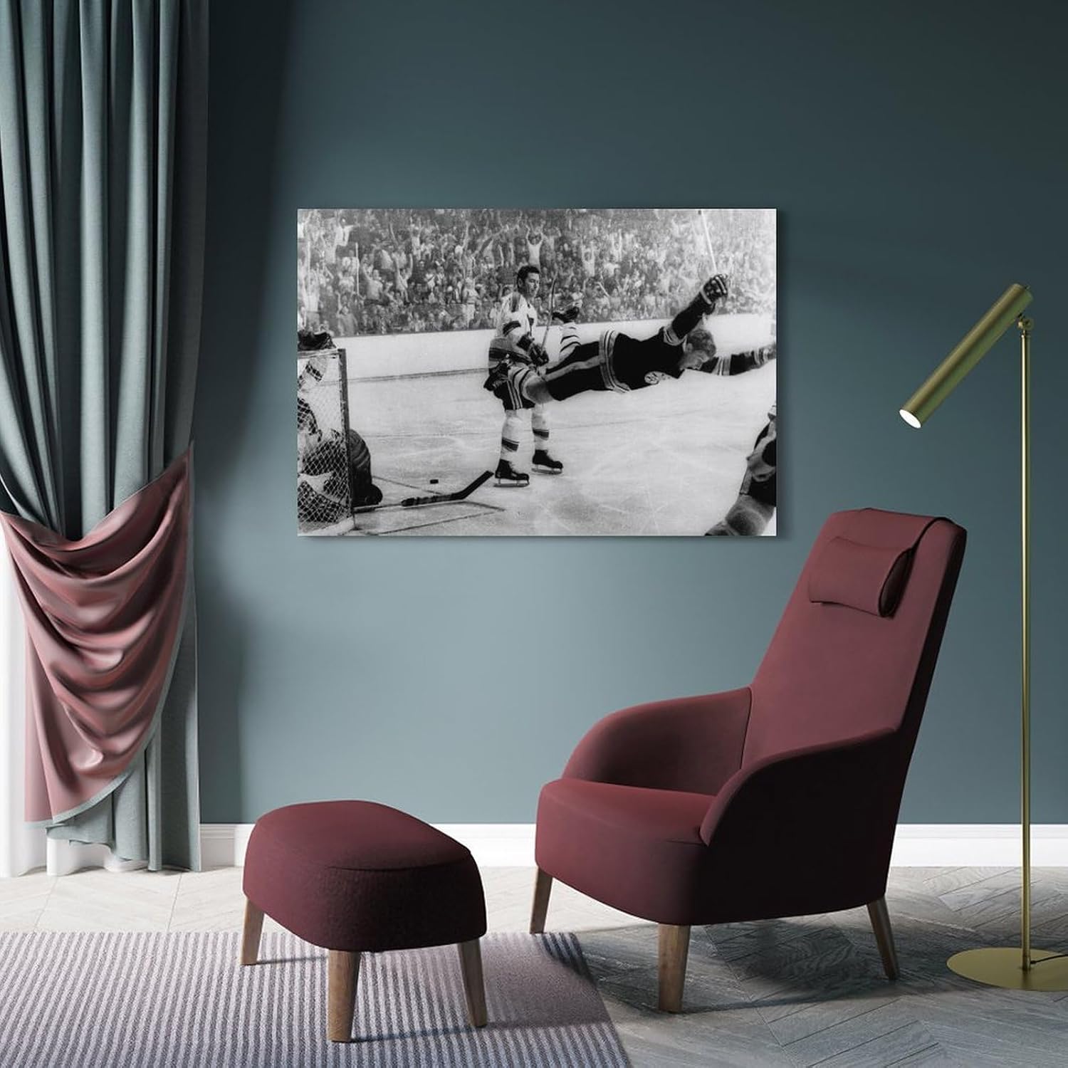SEQ Bobby Orr – Póster de The Flying Goal Art Hockey Greats, decoración de pared, lienzo impreso para sala de estar, dormitorio, 24 x 36 pulgadas