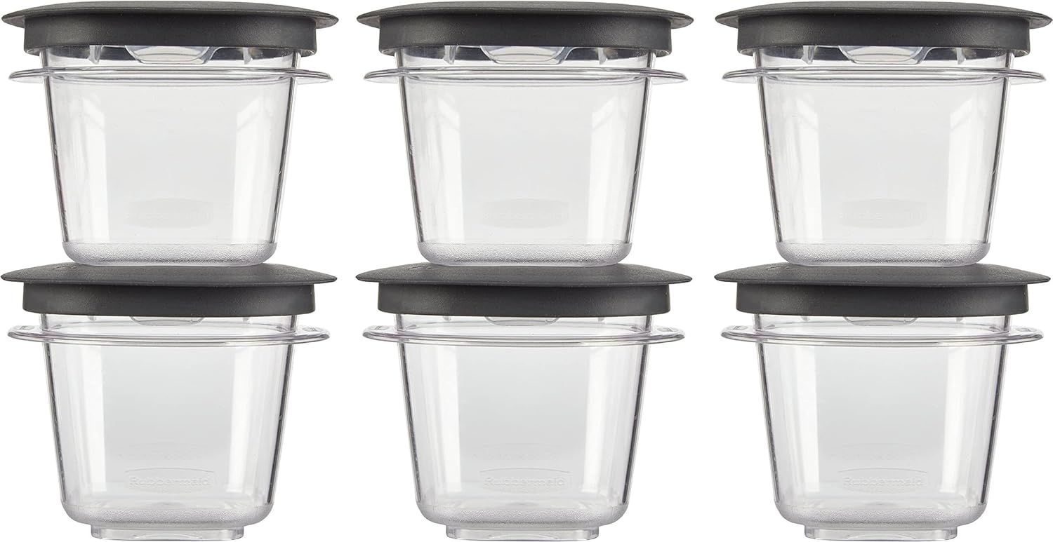Rubbermaid Premier, Half Cup Premier Flex & Seal – Juego de almacenamiento de alimentos, 6 recipientes Tritan, 6 tapas flexibles y selladas grises,