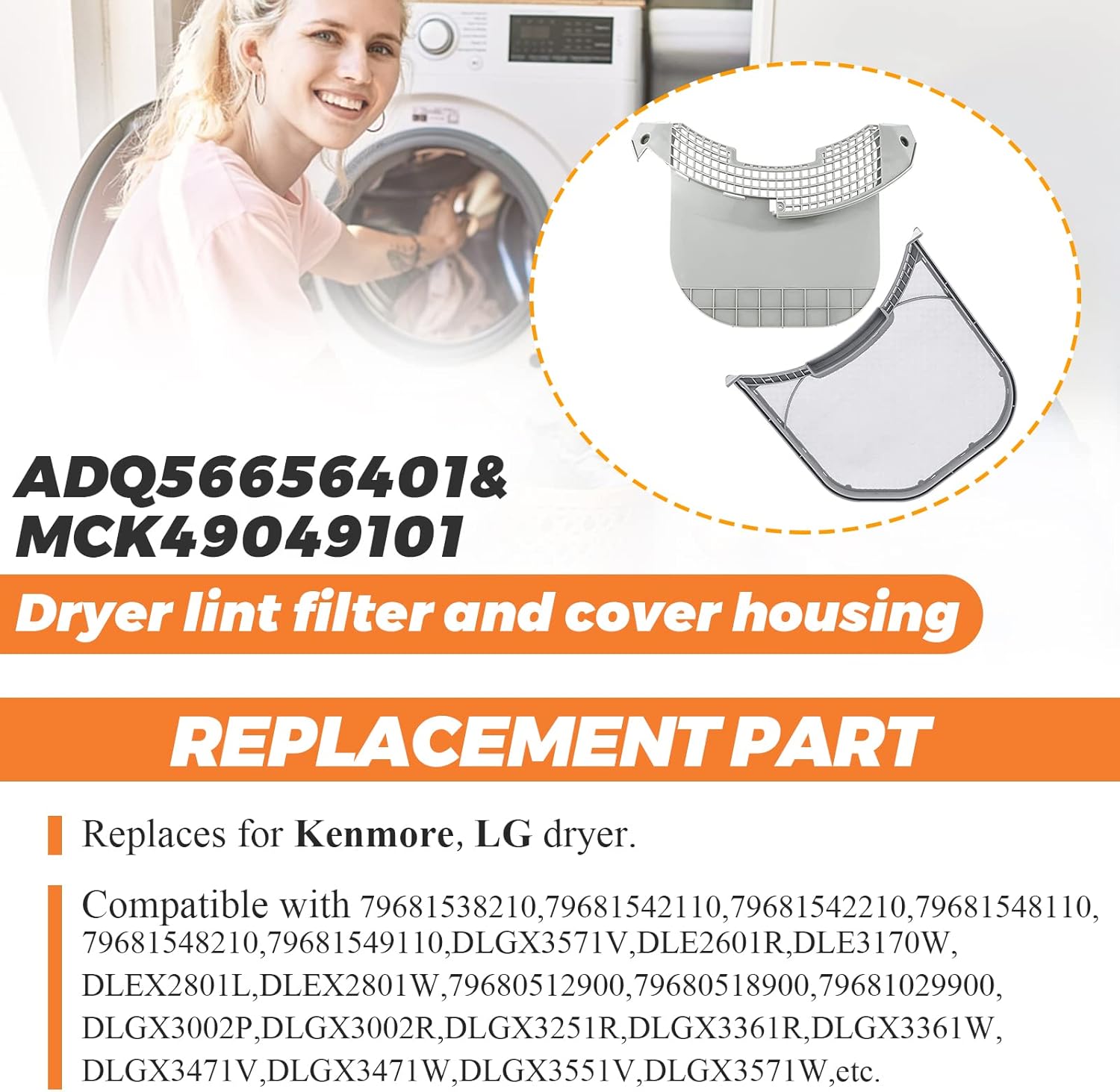2 piezas MCK49049101 – Cubierta de guía de carcasa de filtro de pelusa para secadora con filtros de pelusa Adq56656401 Reemplazo de malla de acero