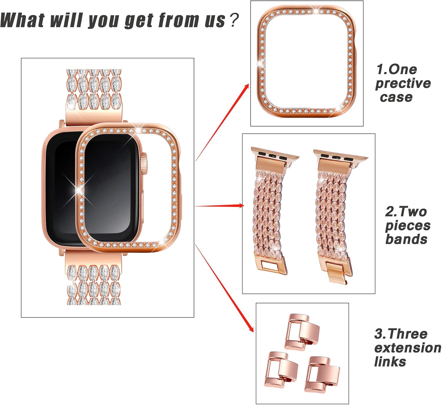 DZTXYP Correas de repuesto de metal con diamantes de imitación brillantes de circonita cúbica para Apple Watch de 1.496 pulgadas, 1.575 pulgadas,