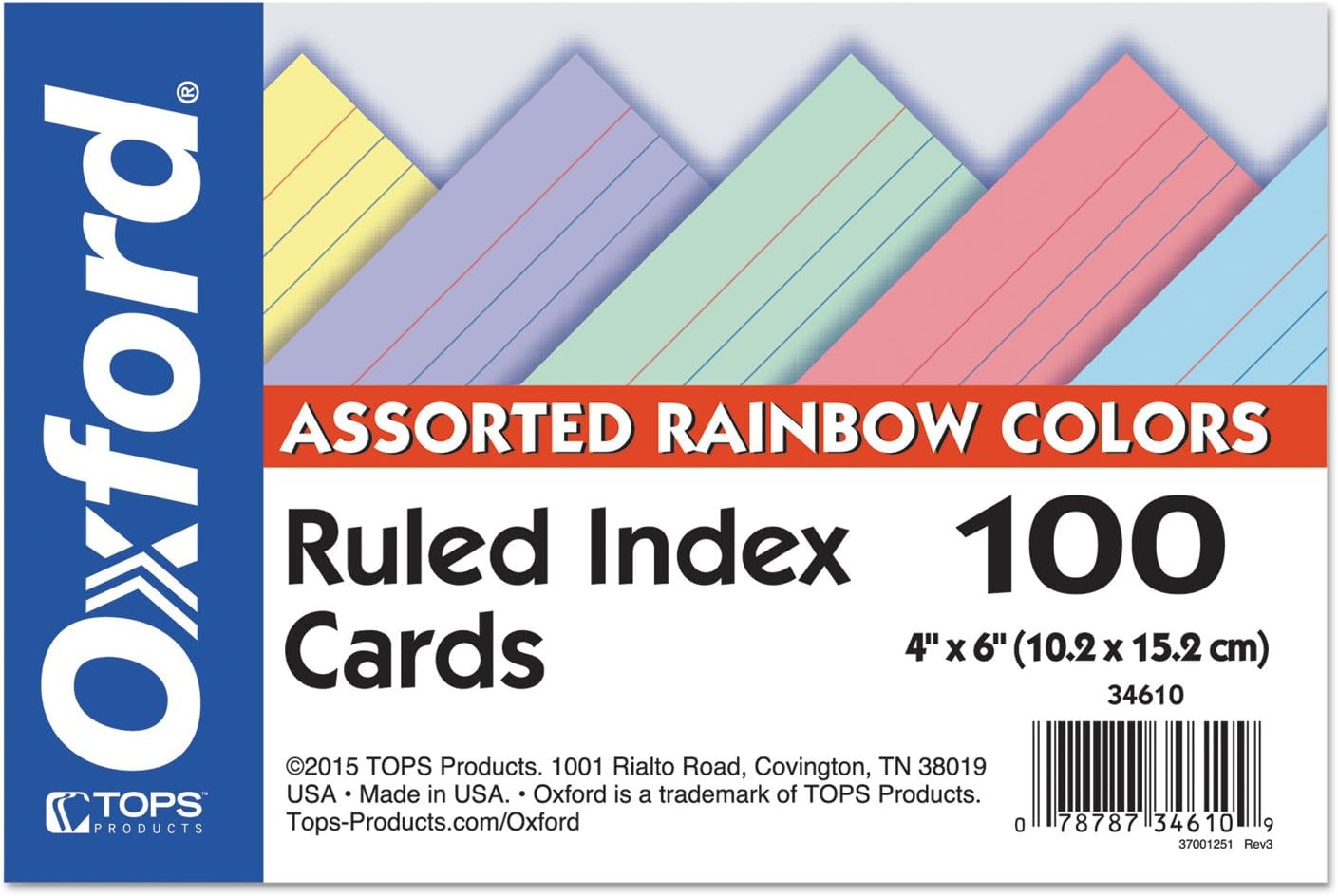 Oxford 34610 tarjetas de índice con rayas, 4 x 6, azulvioletacanarioverdecereza, paquete de 100 unidades (OXF34610)