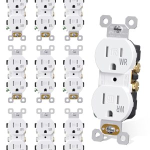 AIDA Toma de corriente dúplex, tomas TR y WR, residencial, 3 cables, conexión a tierra, 15 amperios 125 V, certificación UL, blanco (paquete de 10) AIDA Toma de corriente dúplex, tomas TR y WR, residencial, 3 cables, conexión a tierra, 15 amperios 125 V, certificación UL, blanco (paquete de 10)