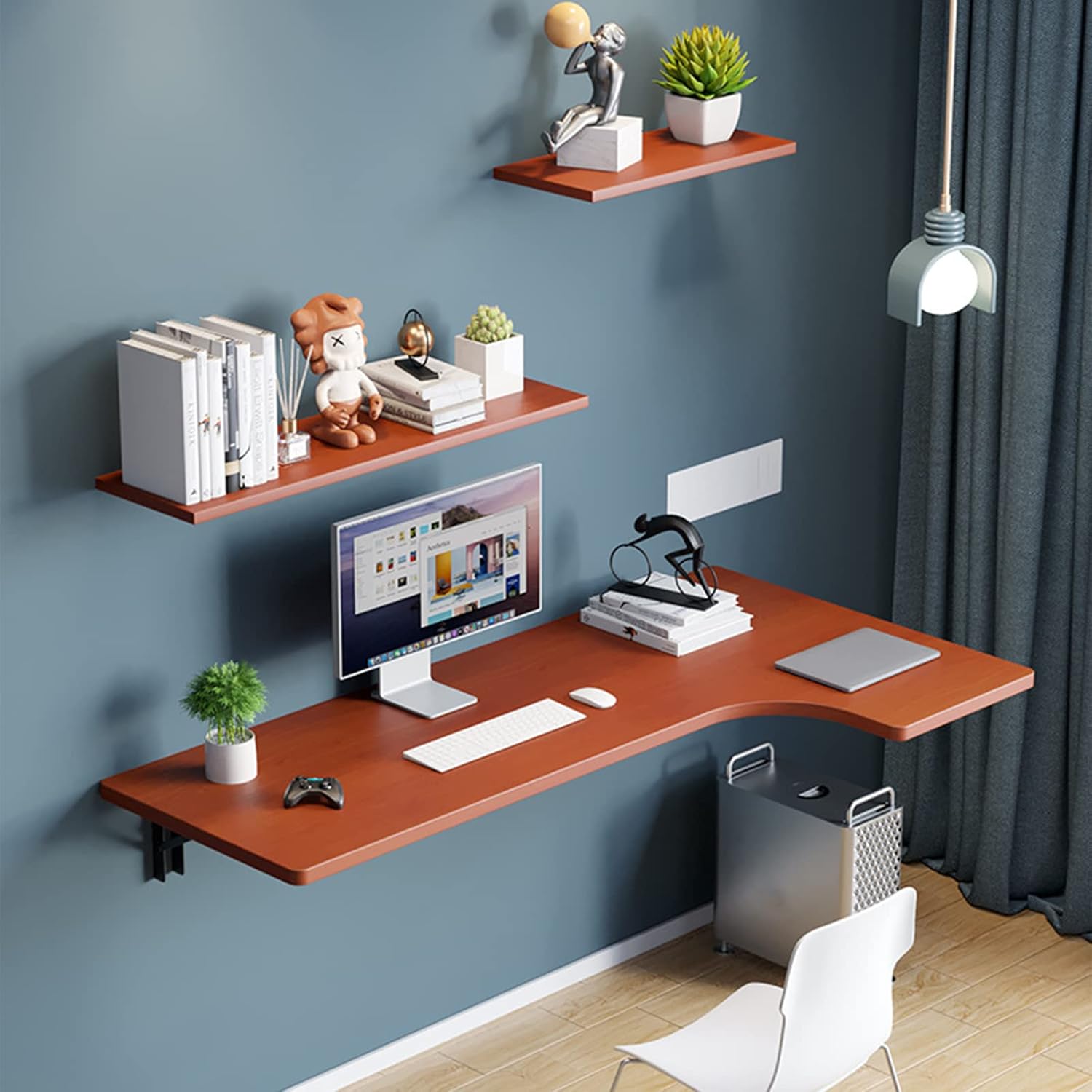 Escritorio esquinero en forma de L montado en la pared, mesa de esquina flotante para laptop, escritorio plegable para estudio, dormitorio, baño o