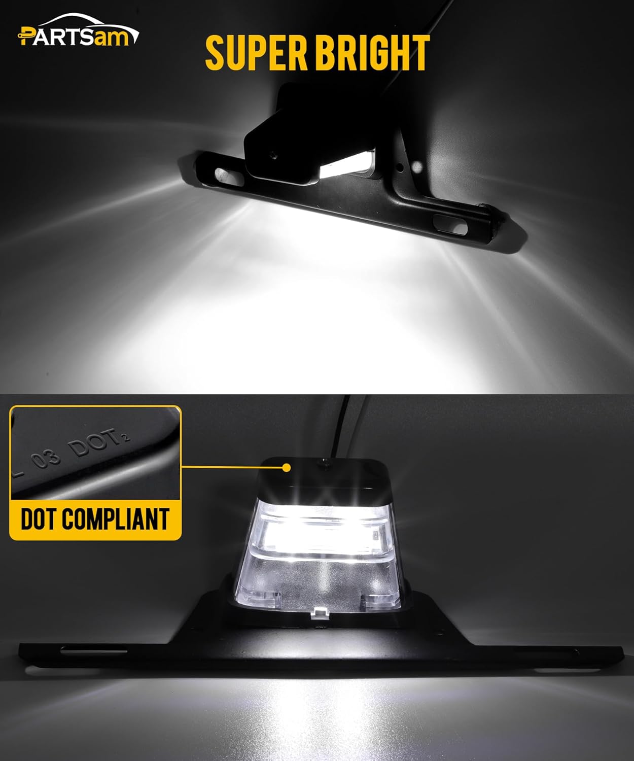 Partsam Luz LED para matrícula, impermeable, 12 V CC, con soporte, orificio de drenaje, soporte de acero, carcasa de ABS, lente de PC para remolque,