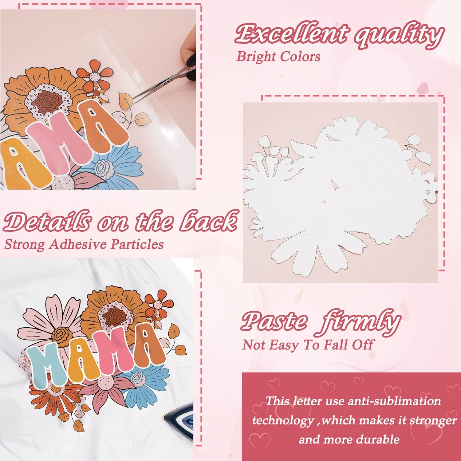 Whaline 6 hojas de parches para planchar con texto en inglés “Mama Boho, para planchar con estampado de arcoíris, flores, leopardo, mamá”, vinilo