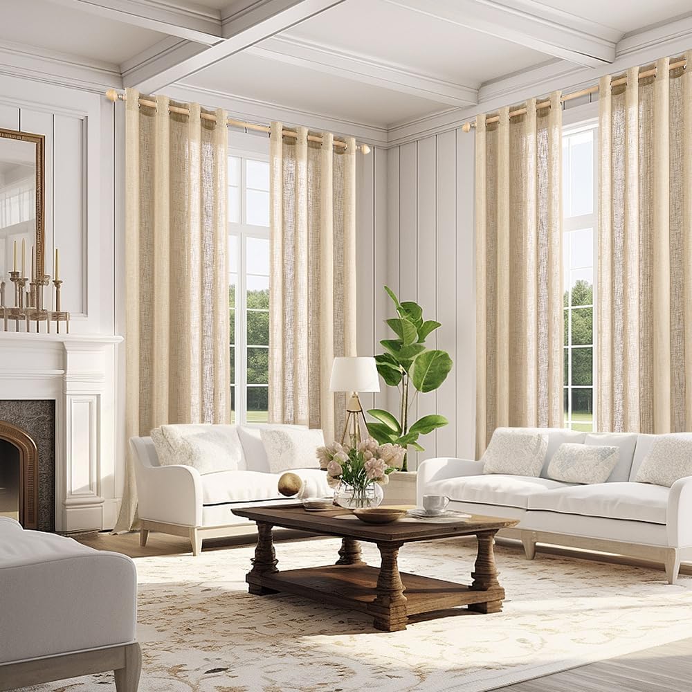 MIULEE Cortinas de lino beige tostado de 84 pulgadas de largo, 2 paneles para dormitorio, sala de estar, cortinas de ventana con textura de lino