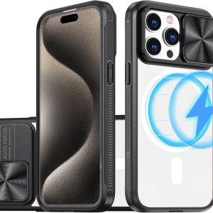 Tcaraersing Funda transparente para iPhone 15 Pro con cubierta de lente de cámara deslizante, compatible con MagSafe, antideslizante, delgada, Tcaraersing Funda transparente para iPhone 15 Pro con cubierta de lente de cámara deslizante, compatible con MagSafe, antideslizante, delgada,