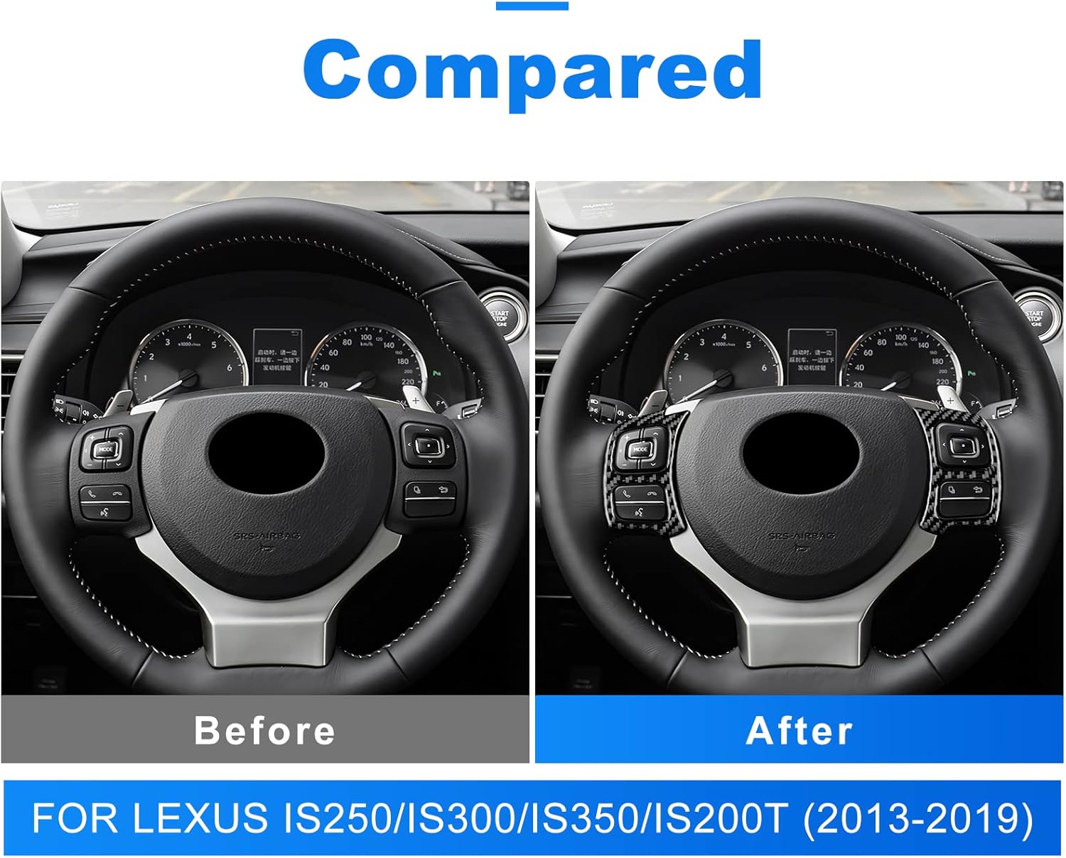 AIRSPEED Funda de marco de botón para volante Lexus IS de fibra de carbono, marco central decorativo para Lexus IS250 IS300 IS350 200T 2013-2019,