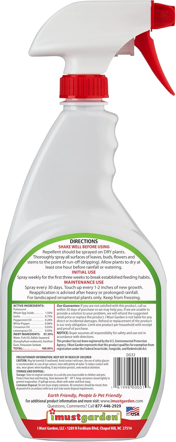 I Must Garden – Repelente de ciervos especial concentrado de 32 onzas + 32 onzas en aerosol listo para usar – Aroma natural a menta