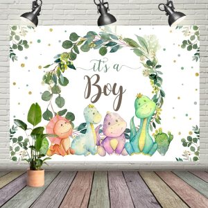 Fondo de 7 x 5 pies con texto en inglés “It’s a Boy” para baby shower, dinosaurio, cactus y hojas de eucalipto, fondo para fotografía, suministros Fondo de 7 x 5 pies con texto en inglés “It’s a Boy” para baby shower, dinosaurio, cactus y hojas de eucalipto, fondo para fotografía, suministros