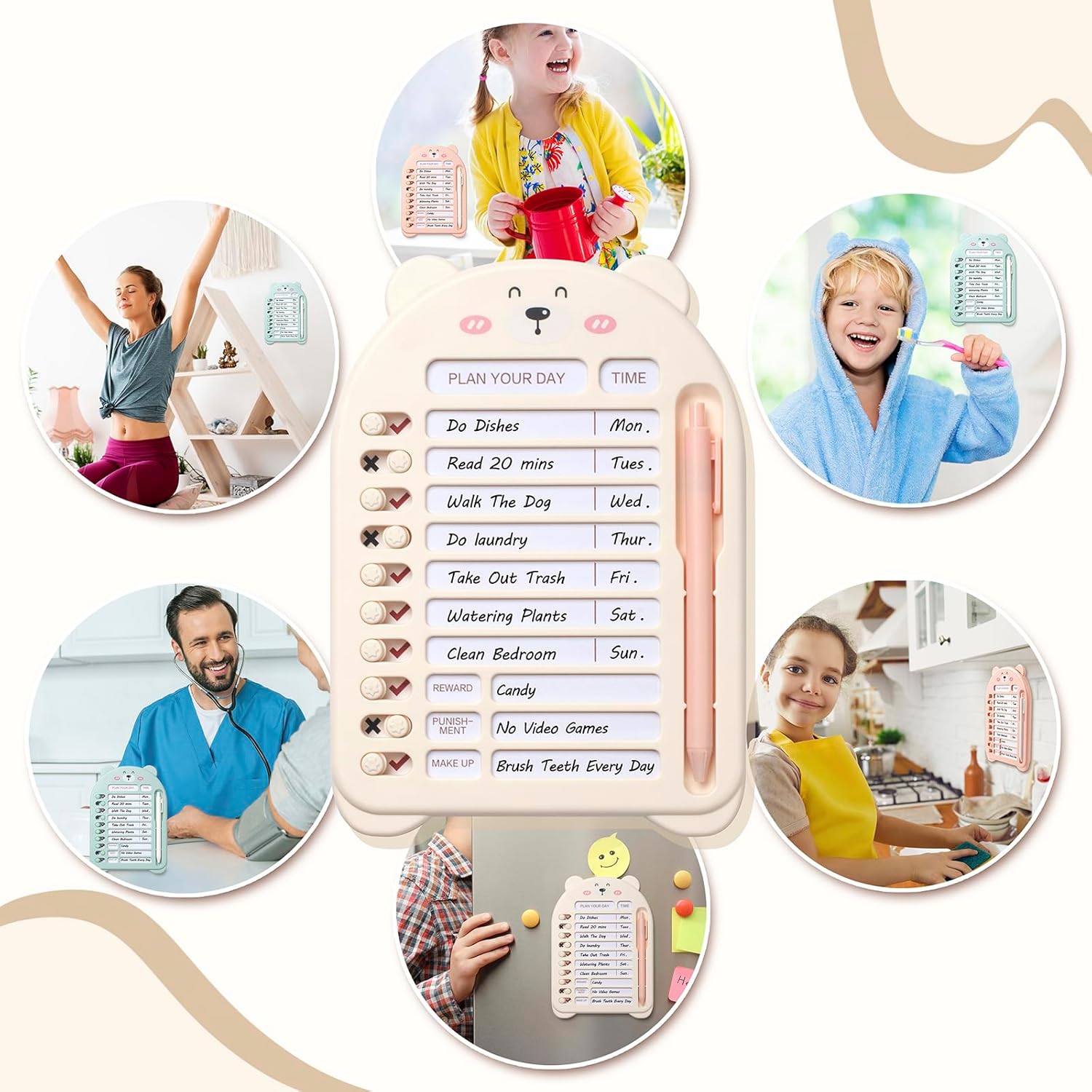 SUNEZLGO Tabla de tareas en blanco para niños, tablero de lista de verificación de plástico con 13 cartulinas, lista de tareas para planificación de