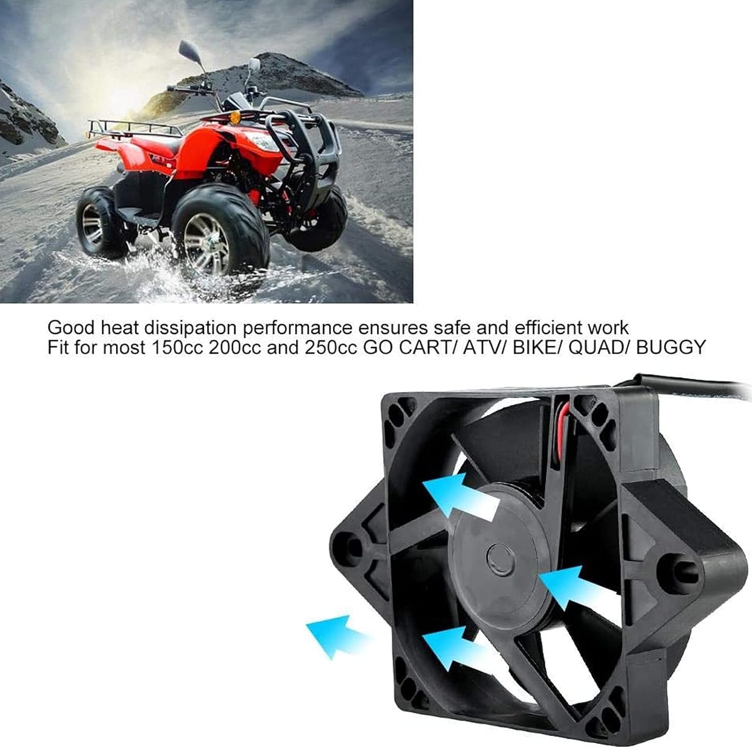 Ventilador de refrigeración negro de 12 V 15 W, accesorio eléctrico universal para 150cc 200cc 250cc moto ATV Go Kart kit de montaje