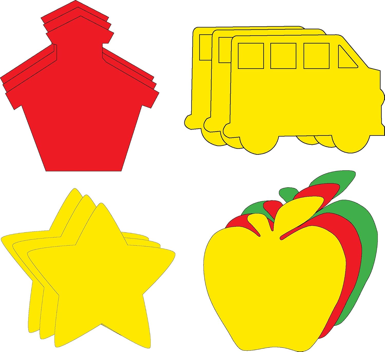 Juego grande de recortes creativos de 5.5 pulgadas, con casa escolar, autobús escolar, estrella y tri manzana, 31 recortes por diseño en un paquete