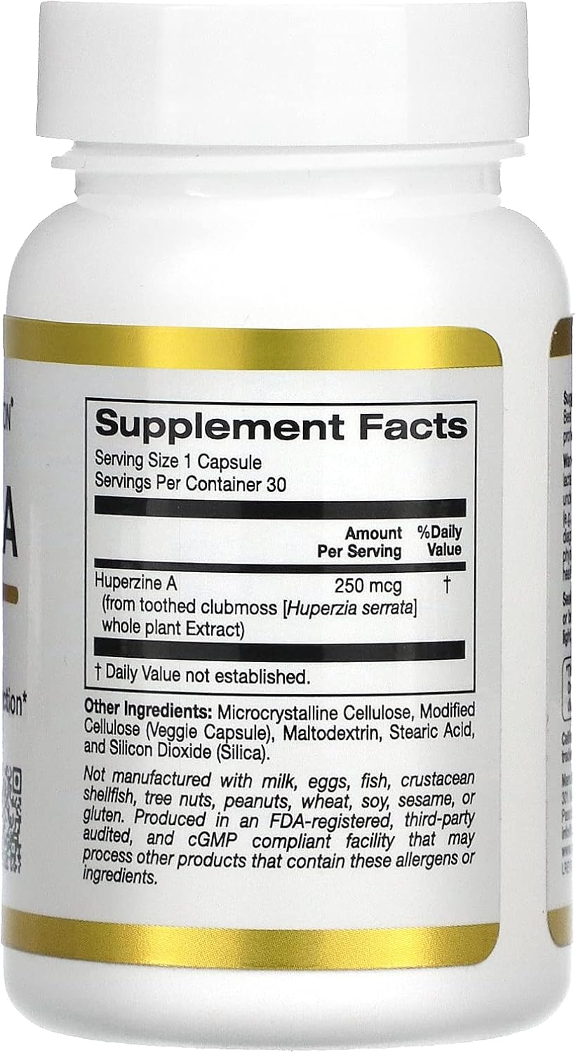Huperzine A de California Gold Nutrition – Soporte para la memoria y la función cognitiva – Promueve niveles saludables de acetilcolina – Apto para