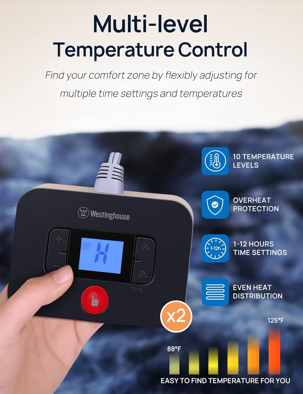 Westinghouse Manta eléctrica tamaño Queen, manta térmica de piel sintética con doble control, 10 niveles de calefacción y ajustes de 1 a 12 horas,