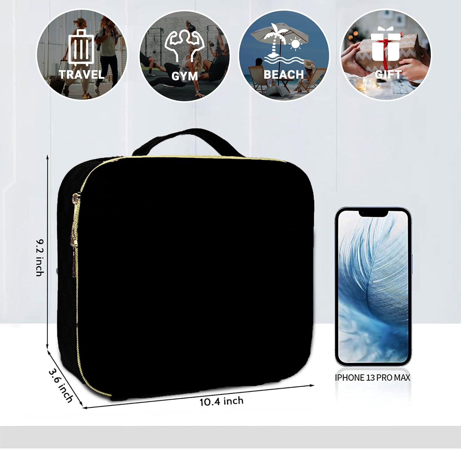 WIRIBEY Bolsa de maquillaje a cuadros, bolsa portátil con partición ajustable, bolsas de cosméticos para mujeres, artículos de tocador, bolsas