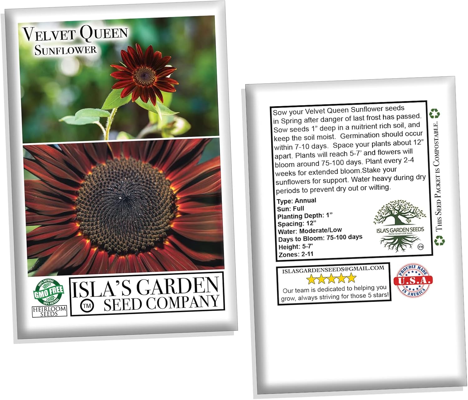 Velvet Queen Mix – Semillas de girasol para plantar, más de 50 semillas por paquete, semillas de jardín de Isla (semillas de jardín de Isla),