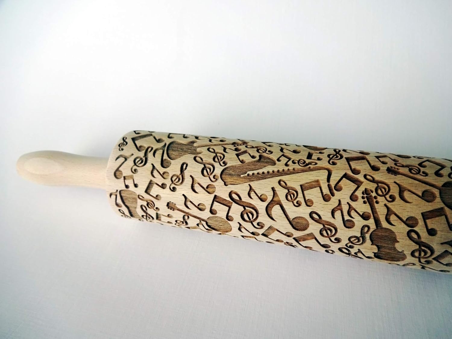 MUSICAL INSTRUMENTS EMBOSSING ROLLING PIN with NOTES and MUSICAL INSTRUMENTS LASER ENGRAVED for EMBOSSED COOKIES GIFT FOR MUSICIAN