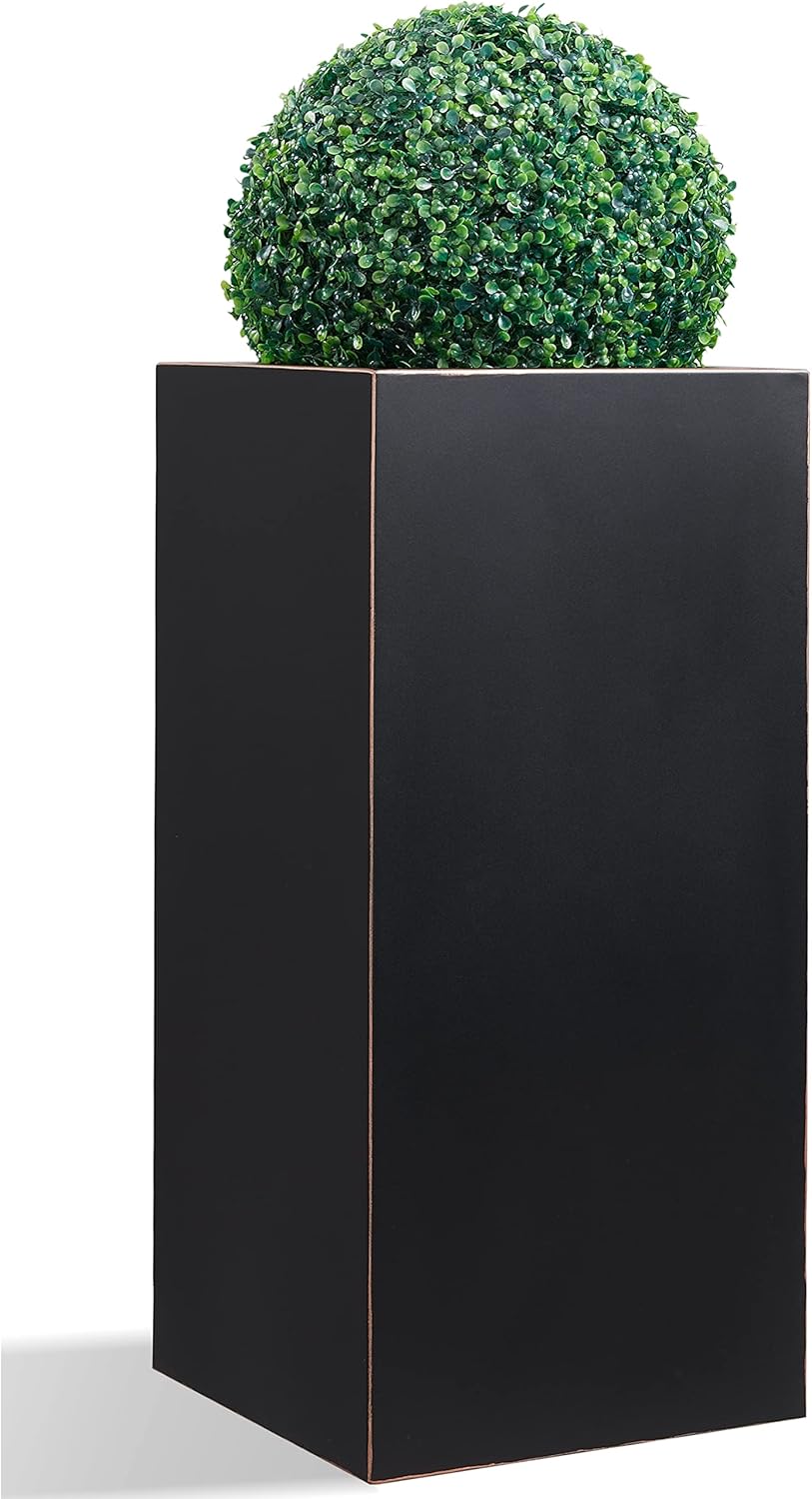 Maceta metálica pesada para exteriores e interiores, 14 pulgadas de largo x 14 pulgadas de ancho x 30 pulgadas de alto, maceta rectangular grande de