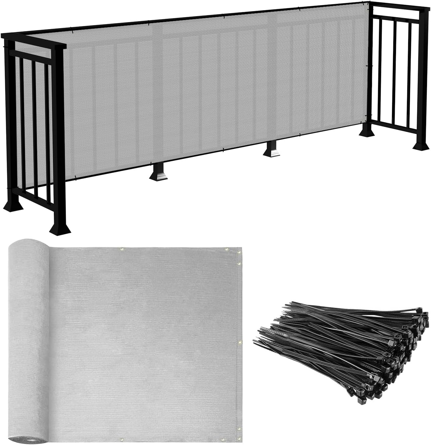 E&K Sunrise – Rejilla para valla de privacidad para balcón, 2.5 x 50 pies, con bridas de cremallera, protección UV para terraza, patio, patio,