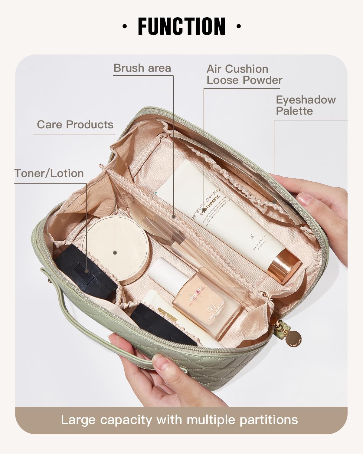 Bolsa de maquillaje de viaje, bolsa de cosméticos de gran capacidad para mujeres, bolsa portátil impermeable, bolsa de aseo plana abierta,