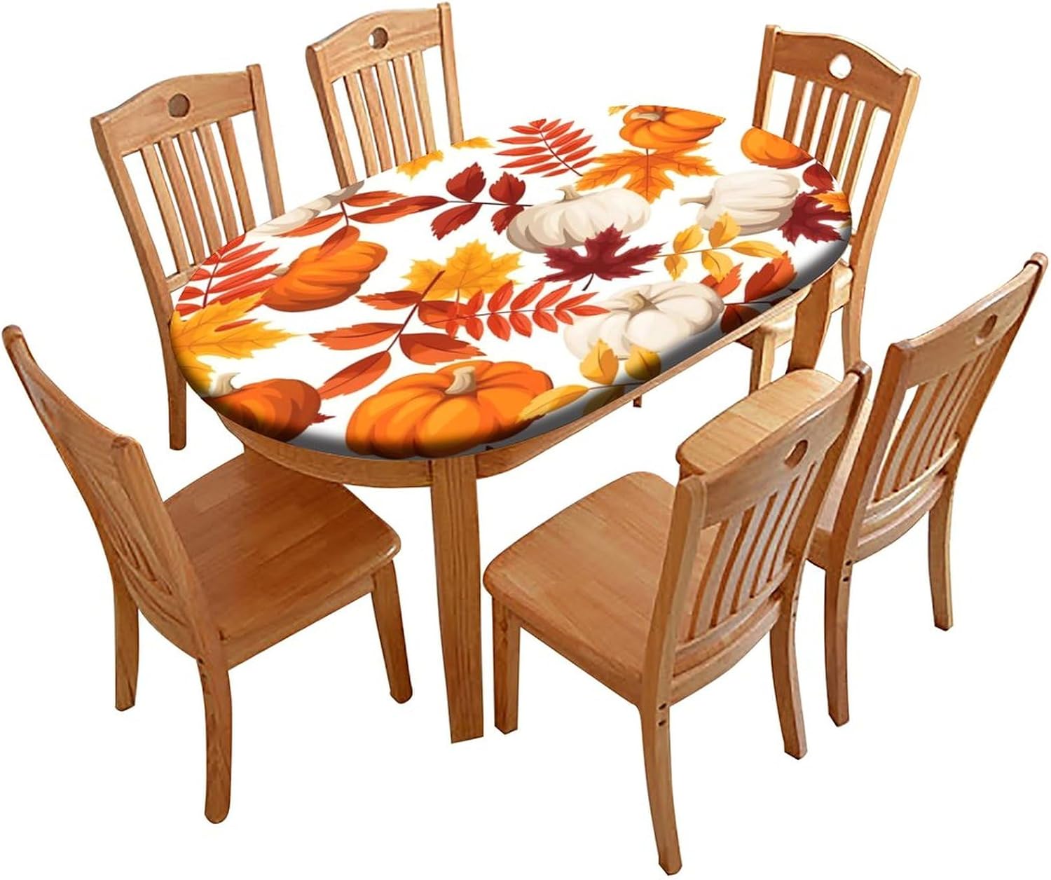 Manteles ovalados con borde elástico para otoño, mantel de calabaza de otoño, para picnic al aire libre, campamento y cocina, comedor, fiesta, se