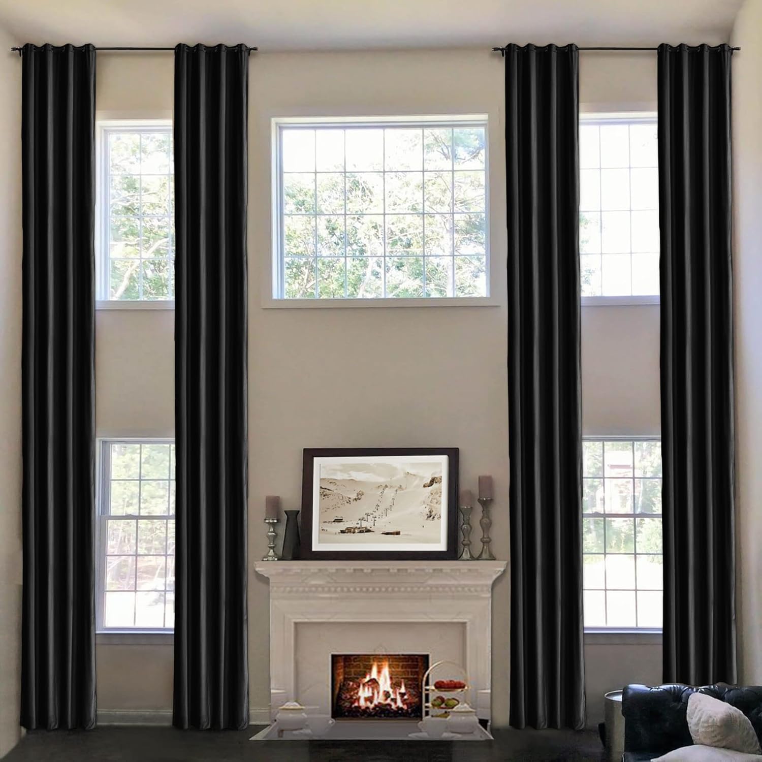 Frelement Cortinas de terciopelo de 144 pulgadas de largo, cortinas de oscurecimiento de habitación para ventanas altas, paneles de ventana con