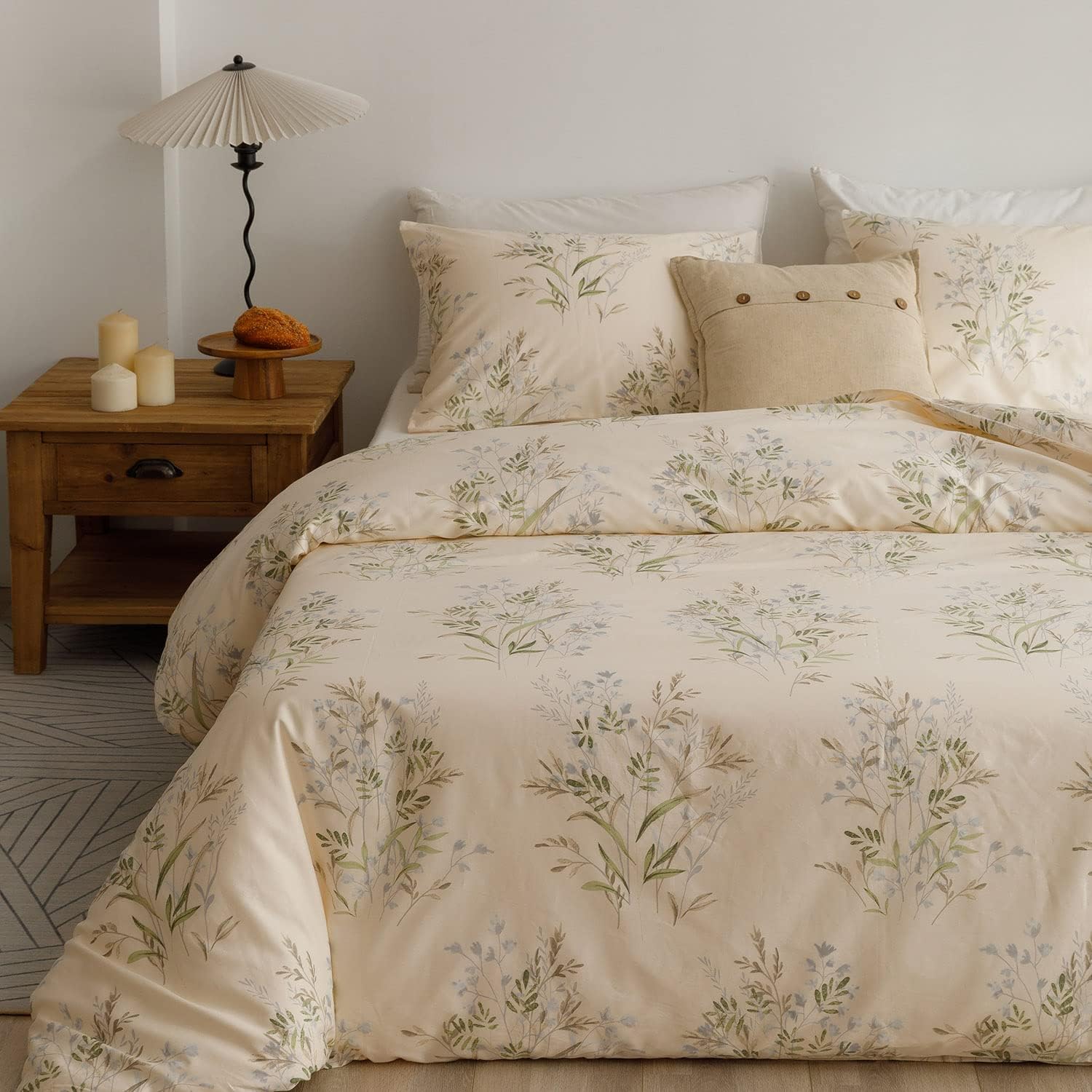 ECOCOTT – Juego de funda de edredón con diseño de jardín floral elegante, blanco, 3 piezas, 100% algodón natural, 1 funda de edredón con cremallera