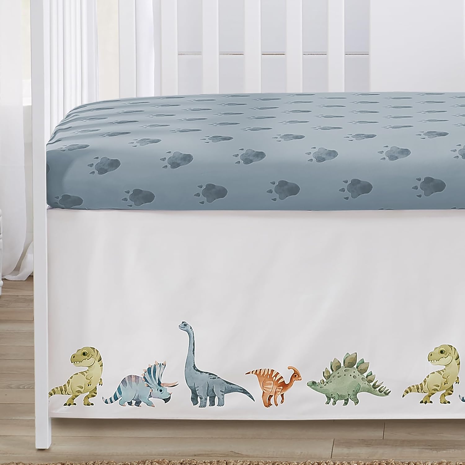 Sweet Jojo Designs Acuarela dinosaurio dinosaurio bebé niño cuna juego de ropa de cama bebé cuarto manta sábana bajera falda pañal apilador 4p verde