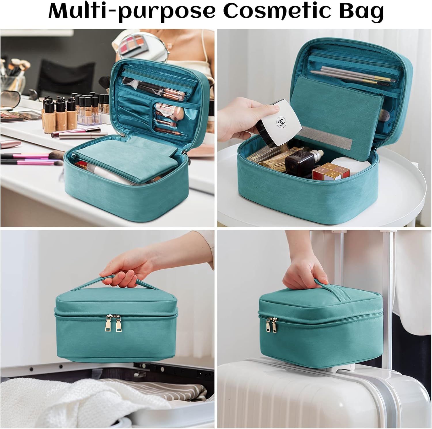 KTMOUW Bolsa de maquillaje impermeable para cosméticos, bolsa de viaje de maquillaje portátil, bolsa de brochas de maquillaje, bolsa organizadora de