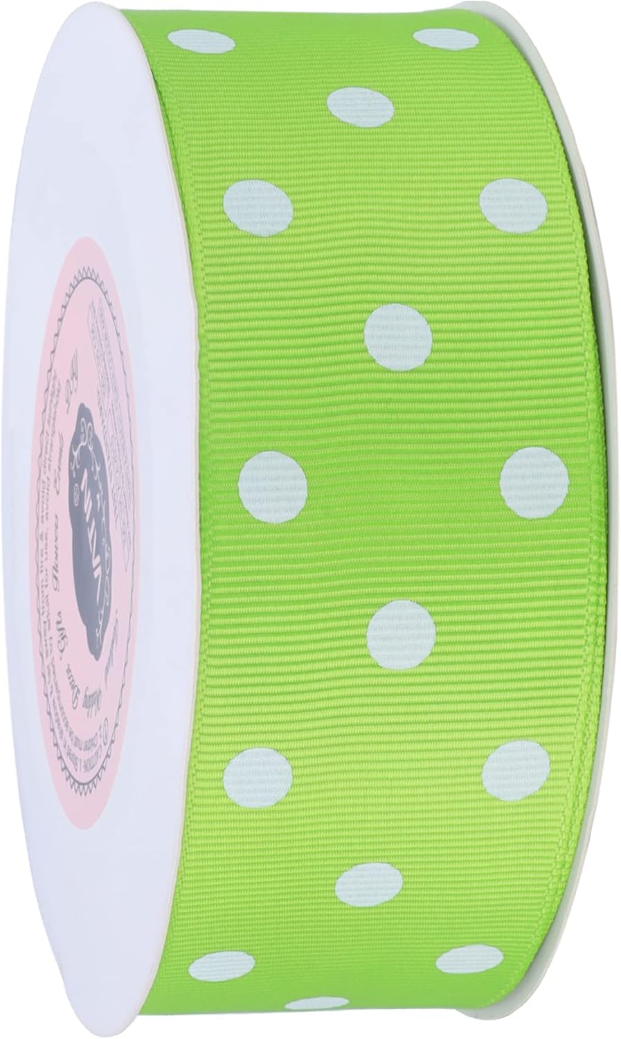 VATIN Cinta de grogrén de lunares para manualidades, carrete de 1-12 pulgadas de ancho por 10 yardas, color verde manzana con puntos blancos, uso