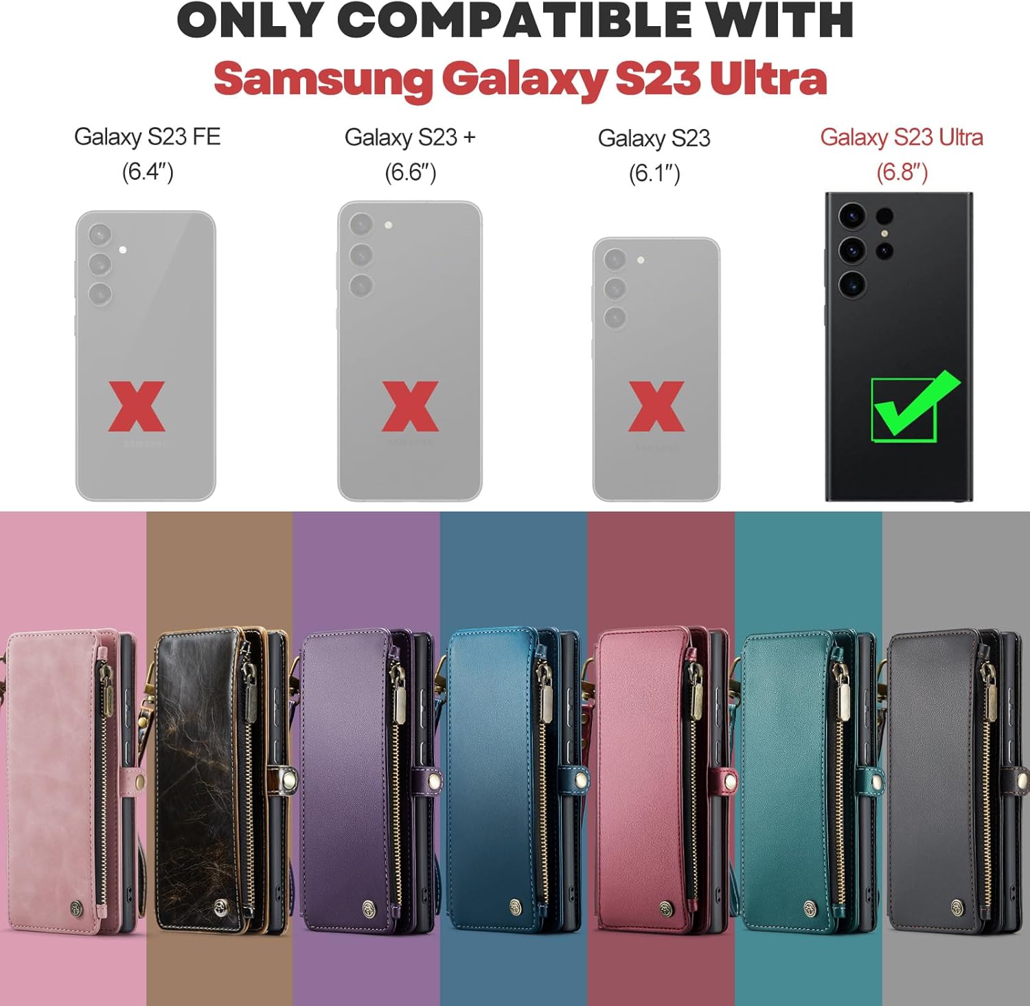 Defencase Funda para Samsung Galaxy S23 Ultra, para Samsung S23 Ultra Wallet para mujeres y hombres, funda de piel sintética de moda con correa