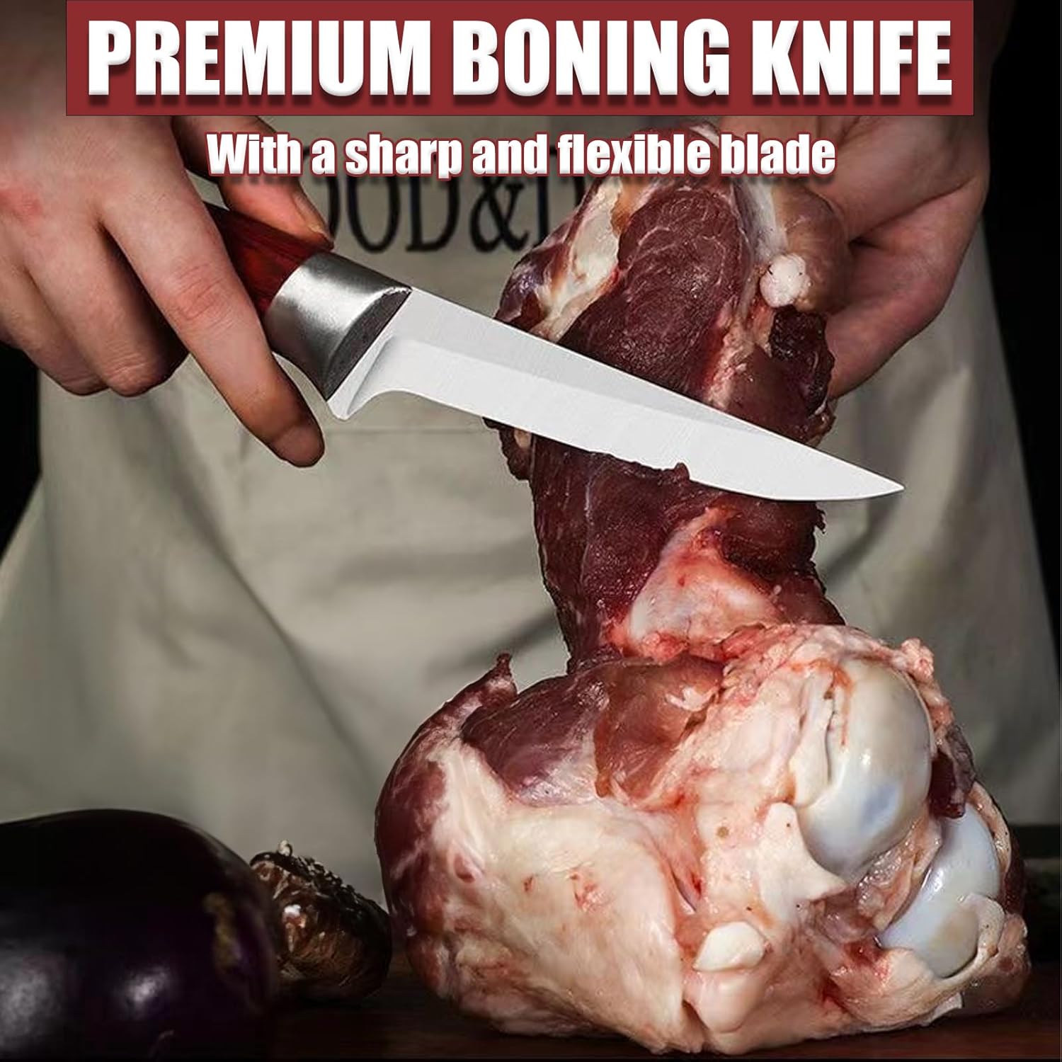Magicorange Cuchillo para deshuesar, cuchillo de cocina afilado de acero inoxidable de 5.7 pulgadas para carne, pescado, aves, espiga completa,