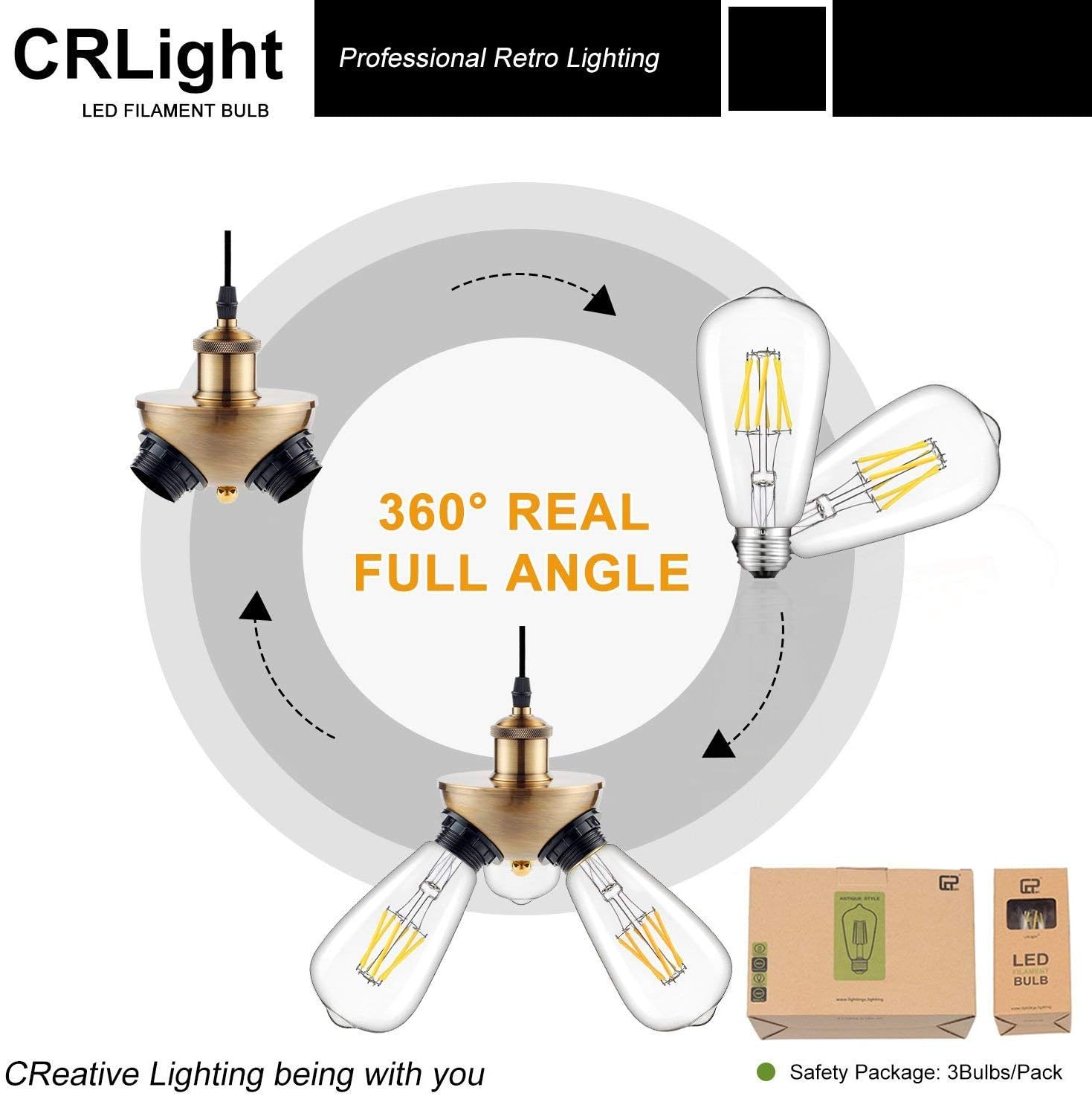 CRLight Bombilla LED Edison regulable de 5000 K, 6 W, luz diurna, brillo blanco, equivalente a 700 W, 700 LM, E26, estilo vintage, ST64, bombillas