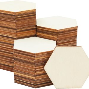 Bright Creations Paquete de 100 piezas hexagonales de madera sin terminar para manualidades, recortes de rebanadas de madera de 0.098 in (2 x 2 Bright Creations Paquete de 100 piezas hexagonales de madera sin terminar para manualidades, recortes de rebanadas de madera de 0.098 in (2 x 2