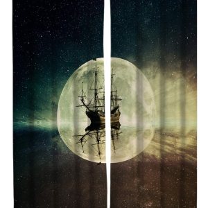 Blackout Curtains Thermal Insulated Ghost Boat in The Space Starry Sky Solid Pattern Metal Grommet Elegant Room Drapes Window Curtain for Bedroom Blackout Curtains Thermal Insulated Ghost Boat in The Space Starry Sky Solid Pattern Metal Grommet Elegant Room Drapes Window Curtain for Bedroom
