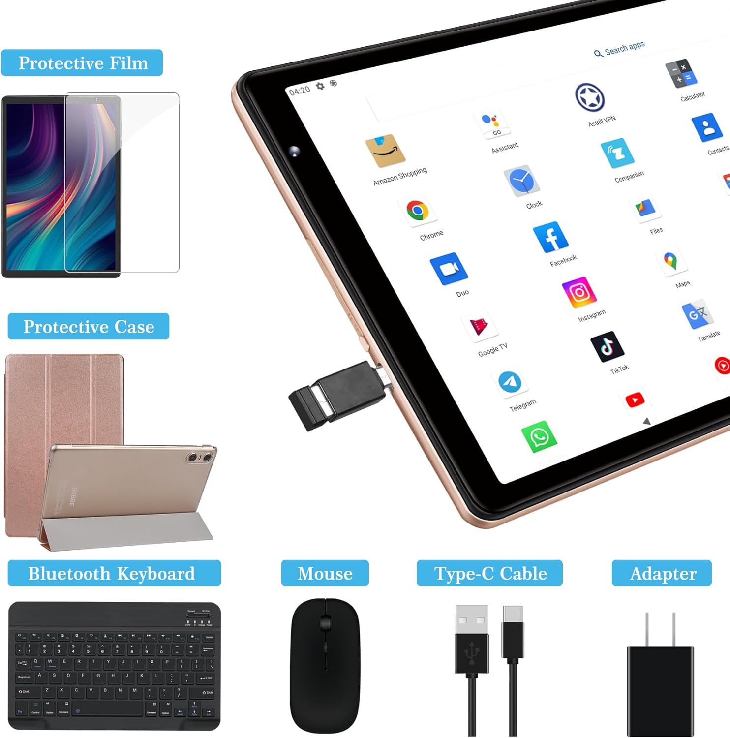SEBBE Tablet PC Android 13 de 10 pulgadas 12 GB de RAM + 128 GB ROM TF 1 TB Octa-Core 2.0 GHz, Google GMS  Bluetooth 5.0  5G WiFi  6000mAh  1280 *