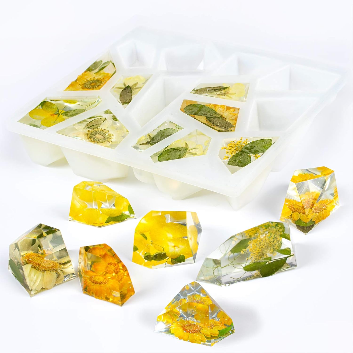 Bandeja de molde de silicona de resina epoxi de piedra gema multifacética para joyas de cuarzo de cristal, velas, jabón, cubitos de hielo, proyectos