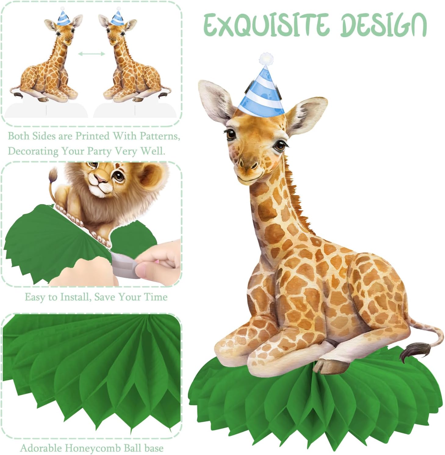 Centros de mesa para fiesta de animales de safari, diseño de panal de abeja, decoración de fiesta temática de selva, centro de mesa de fiesta de