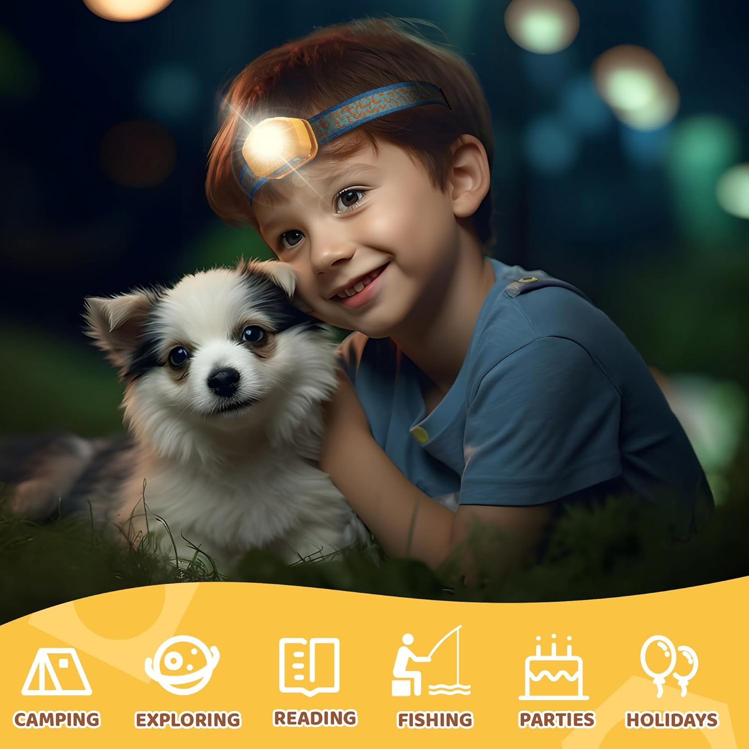 EverBrite Linterna frontal LED recargable para niños con modo RGB y diadema ajustable, 3 modos de faros multicolor para niños, lámpara de cabeza