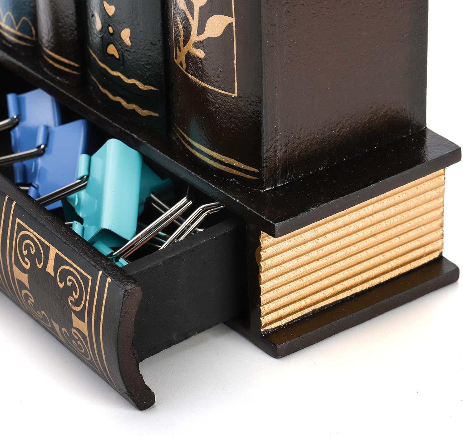 Tosnail Soporte decorativo para bolígrafos con cajón de almacenamiento, organizador de lápices de madera, organizador de libros de biblioteca