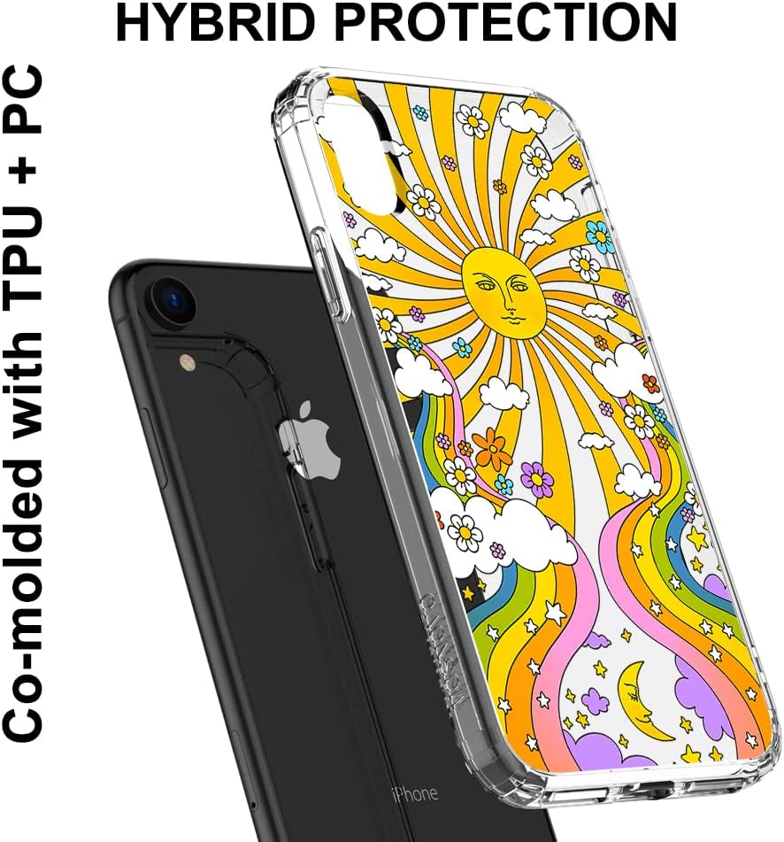 MOSNOVO Funda rígida de plástico transparente con diseño de arte psicodélico de los años 70 con parachoques de TPU para iPhone XR