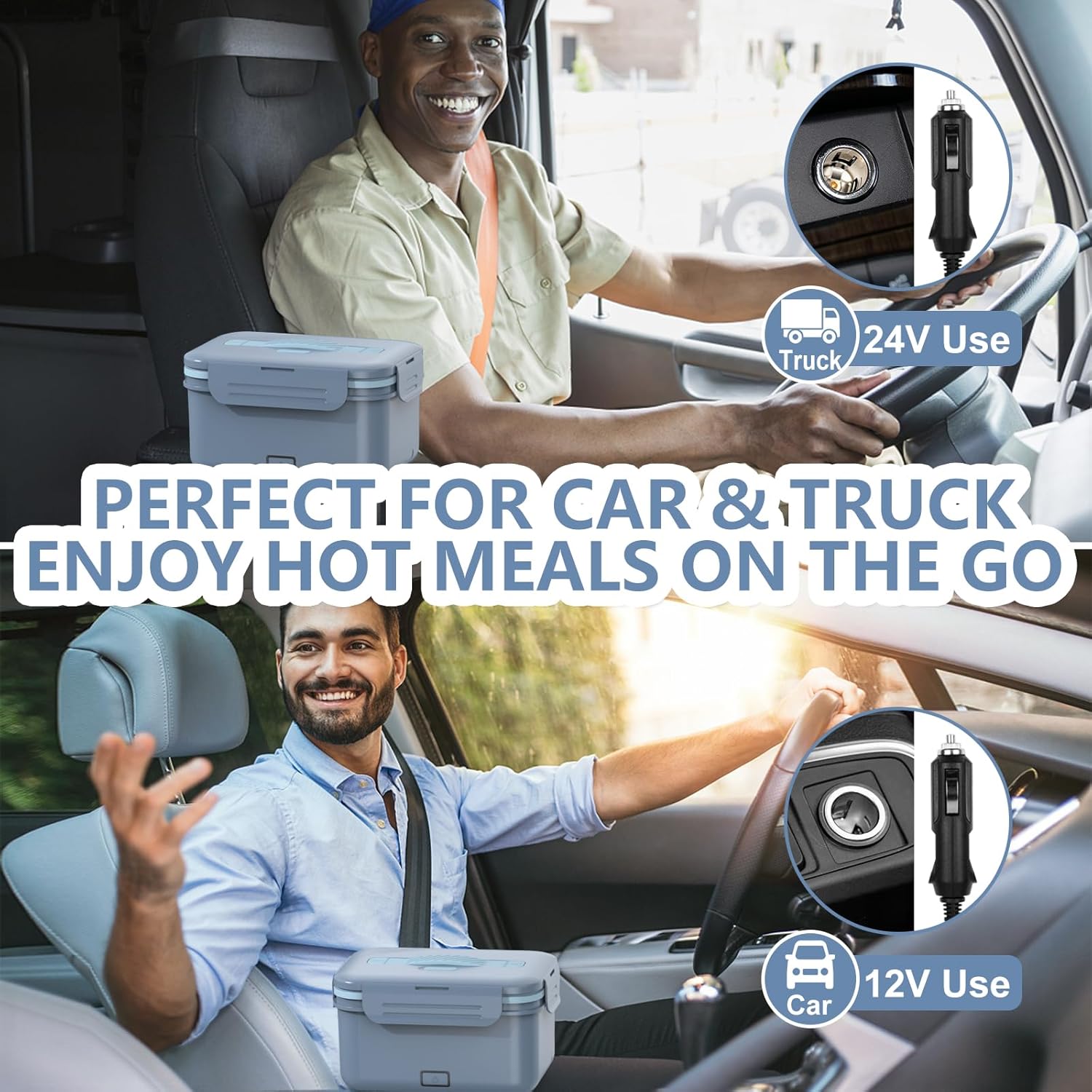 Lonchera eléctrica con calentador de alimentos, 1.8 L para adultos, para automóvil, camión, 12 V24 V110 V220 V, caja de almuerzo portátil para